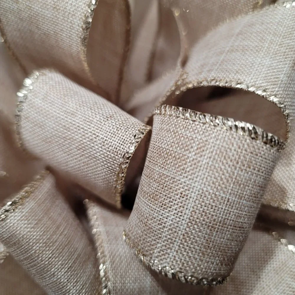 Christmas Tree Bow Topper,‎ Beige / Tan with Gold Edge Trim Tree Topper Bow